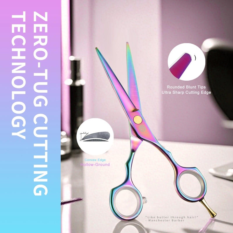 Purple Dragon 5.5 inch Hair Cutting Scissors Set with Razor, Leather Scissors Case, Barber Hair Cutting Shears Hair Thinning/Texturizing Shears for Professional Hairdresser or Home Use (Multi-colored) - Image 4